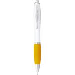 Nash ballpoint pen with white barrel and coloured grip, White,Yellow (10637104)