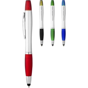 Nash stylus ballpoint pen and highlighter, Silver,Royal blue (Multi-colored, multi-functional pen)