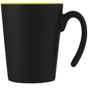 Oli 360 ml ceramic mug with handle, Yellow, Solid black (Mugs)