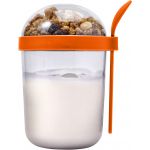 Plastic breakfast cup with spoon (530ml), orange (7929-07)