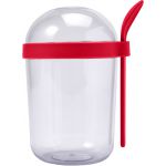 Plastic breakfast cup with spoon (530ml), red (7929-08)
