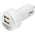 Plastic car power adapter with two USB ports, white (3280-02)