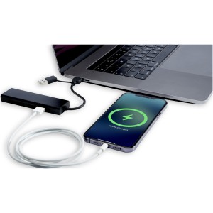 Rise RCS recycled aluminium USB 2.0 hub, Solid black (Eletronics cables, adapters)