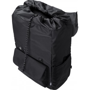 RPET (290T) polyester twill flap backpack Marlowe, black (Backpacks)