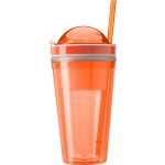 Snack mug with straw and extra compartment, Orange (2287-07)