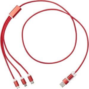 Versatile 5-1 recycled aluminium charging cable, Red (Eletronics cables, adapters)