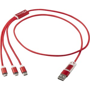 Versatile 5-1 recycled aluminium charging cable, Red (Eletronics cables, adapters)