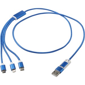 Versatile 5-1 recycled aluminium charging cable, Royal blue (Eletronics cables, adapters)