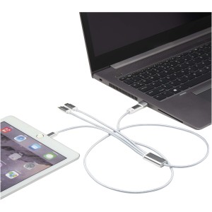 Versatile 5-1 recycled aluminium charging cable, Silver (Eletronics cables, adapters)