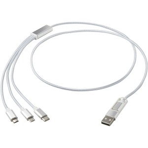 Versatile 5-1 recycled aluminium charging cable, Silver (Eletronics cables, adapters)