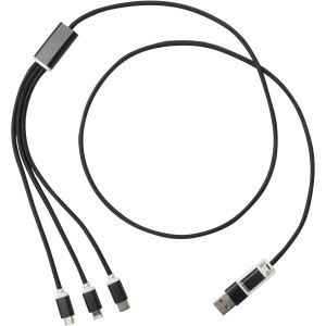 Versatile 5-1 recycled aluminium charging cable, Solid black (Eletronics cables, adapters)