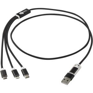 Versatile 5-1 recycled aluminium charging cable, Solid black (Eletronics cables, adapters)